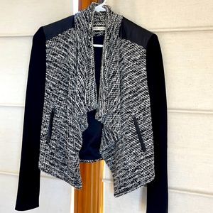 Alice + Olivia drape front jacket with leather shoulder details